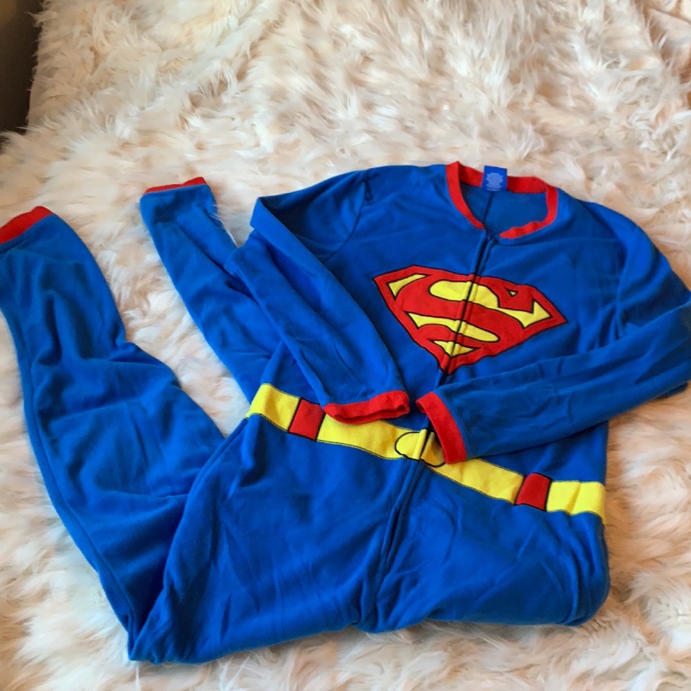 DC Comics Superman Unisex Costume Pajama One Piece Zip Up Suit Size Small